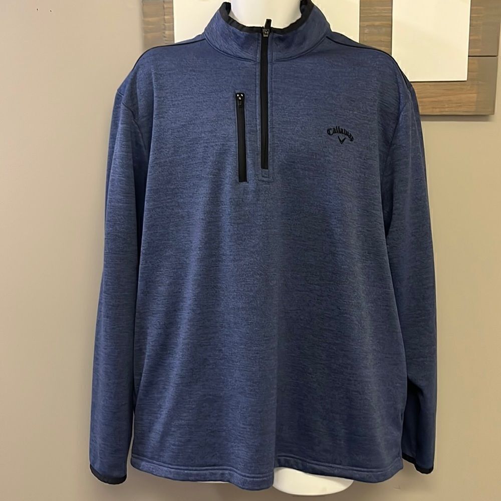 Callaway Heather Blue Zip Up w/ Pockets Fleece Interior Mock Neck Pullover-XL